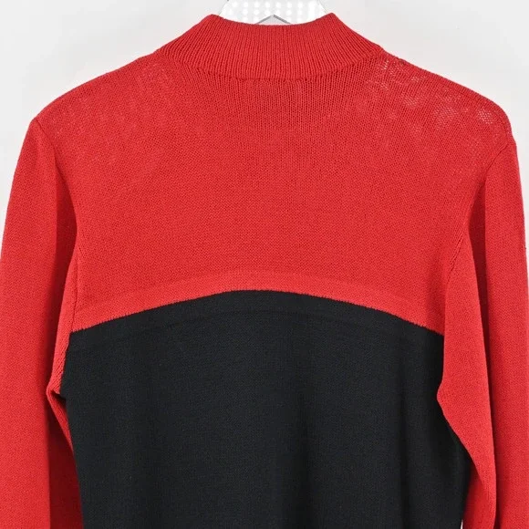 Vtg 80s ST JOHN Dress Size 8 Santana Knit Colorblock Red Black Mock Neck Shift - Picture 12 of 15
